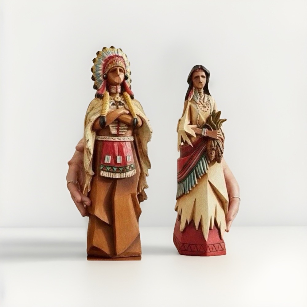 Pacific Rim Thanksgiving Decor Cubist Native American Indians  9" Figure Set